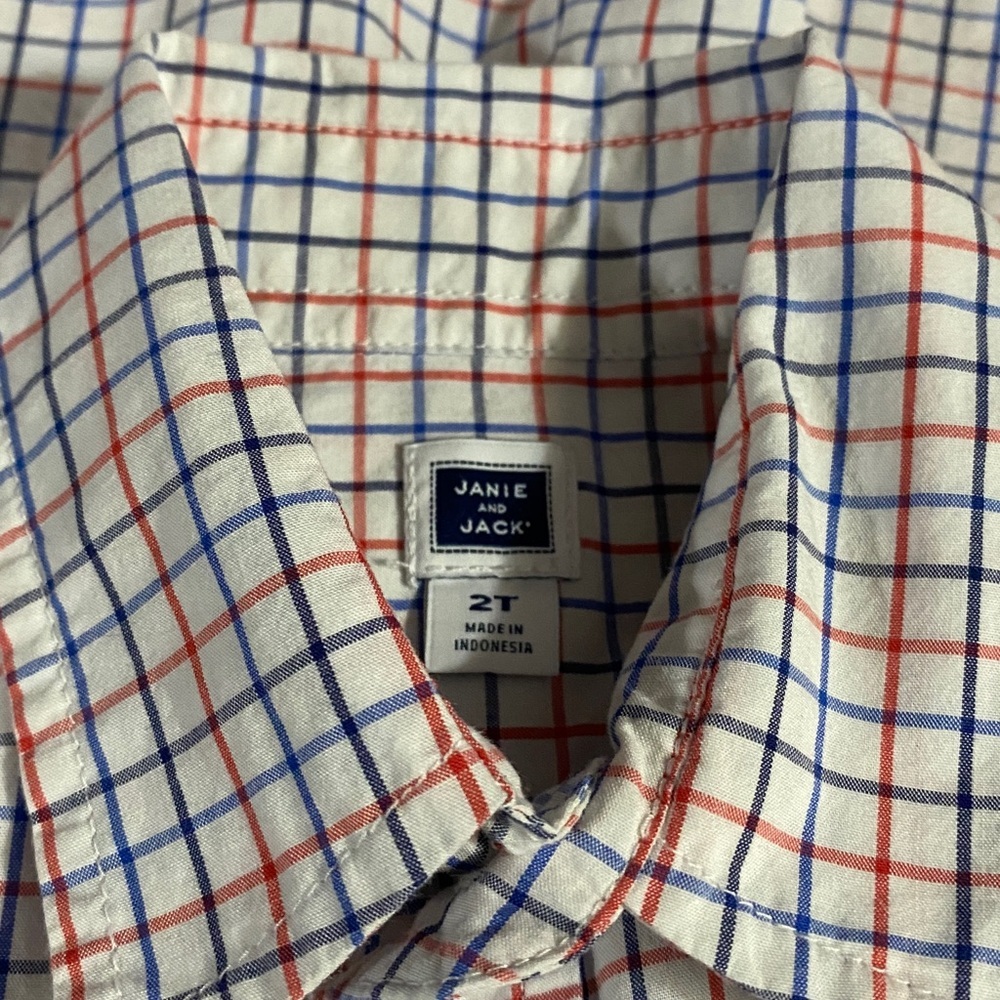 Janie and Jack Shirt, Cotton, Geometric, plaid, Sz 2T, Unisex, long sleeve - Picture 2 of 10